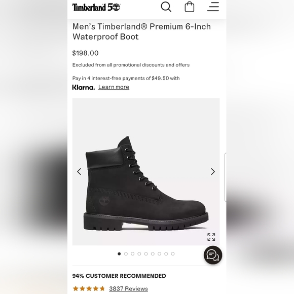 Brand New Black Men's Timberland® Premium 6-Inch Waterproof Boots Retails $200+ - Picture 2 of 5